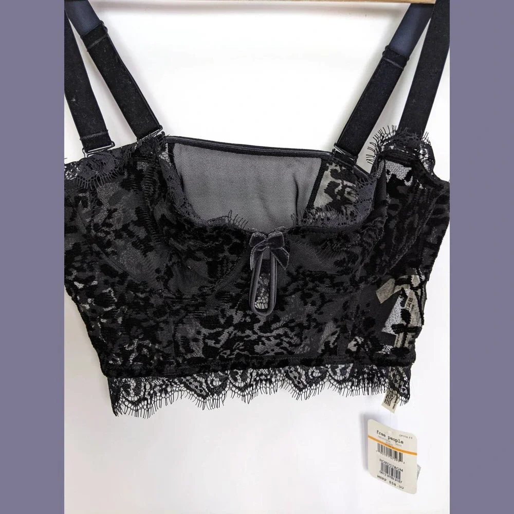 Free People Size S So Long Floral Velvet Sheer Mesh Lace Underwire Bra In Black - Picture 7 of 12